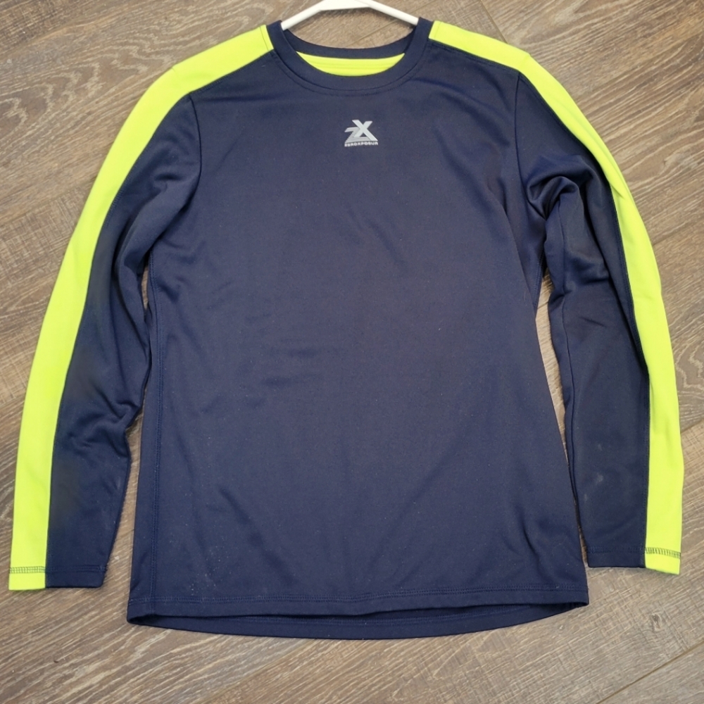 Navy Blue Long Sleeve LARGE boy ZEROXPOSUR ZZ DRI TECH neon yellow gray logo